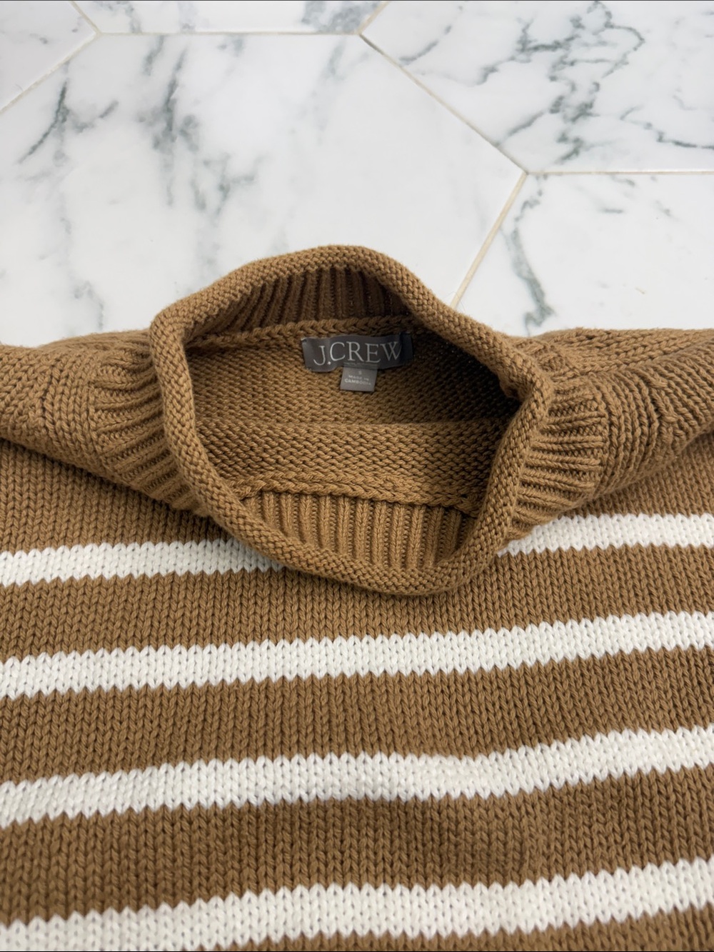J. Crew Tan & White Striped Crewneck Sweater - Picture 2 of 4